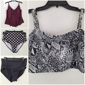 Lot of 4 Swimsuit Size L - 2XL Tankini Bikini Tops High Waist Bottoms Swim Suit